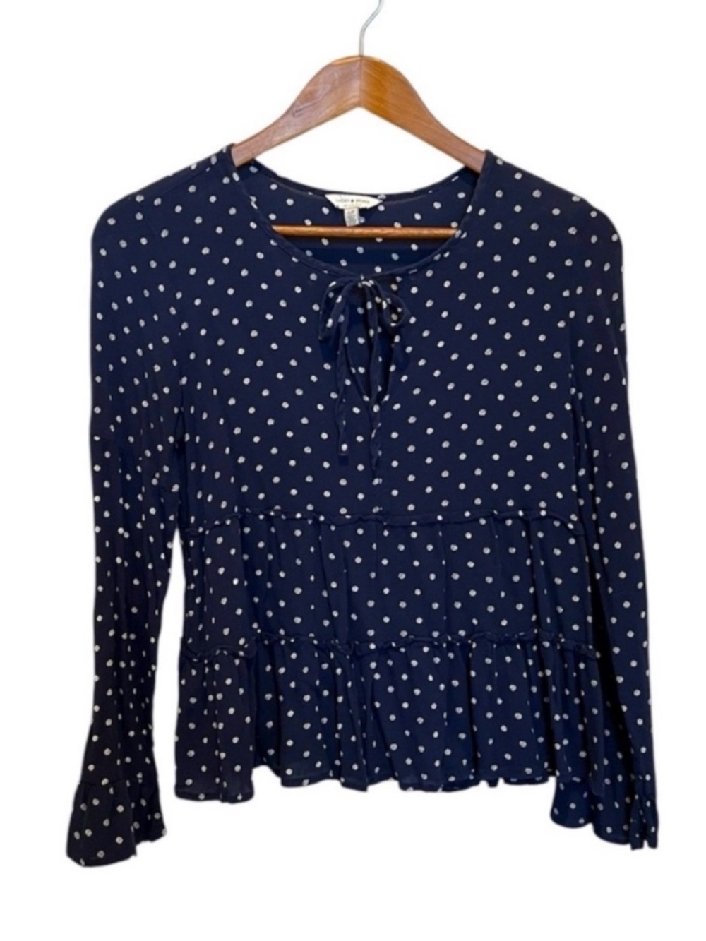 Lucky Brand Navy Blue Polka Dot Women's Top Size Small Lightweight Boho